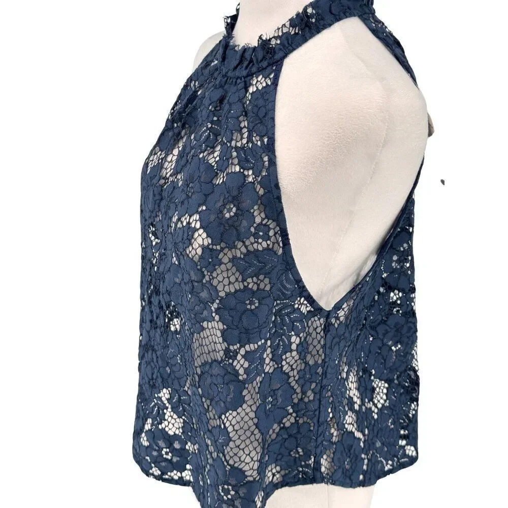 Free People Womens Halter Lace Top Sweet Meadow Dreams In Blue Sz S - Picture 2 of 11